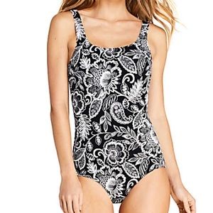 🆕 Land’s End One Piece Swimsuit Black/White Print